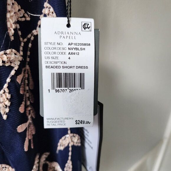 Adrianna Papell Illusion Cocktail Dress | Beaded | Flutter Sleeve, Sheer, Size 4 - Picture 13 of 13